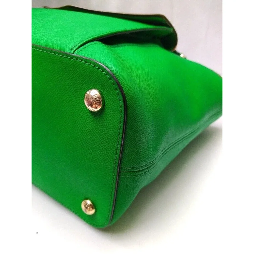 Michael Kors Jet Set Green Leather Pocket Double Handles Tote Bag